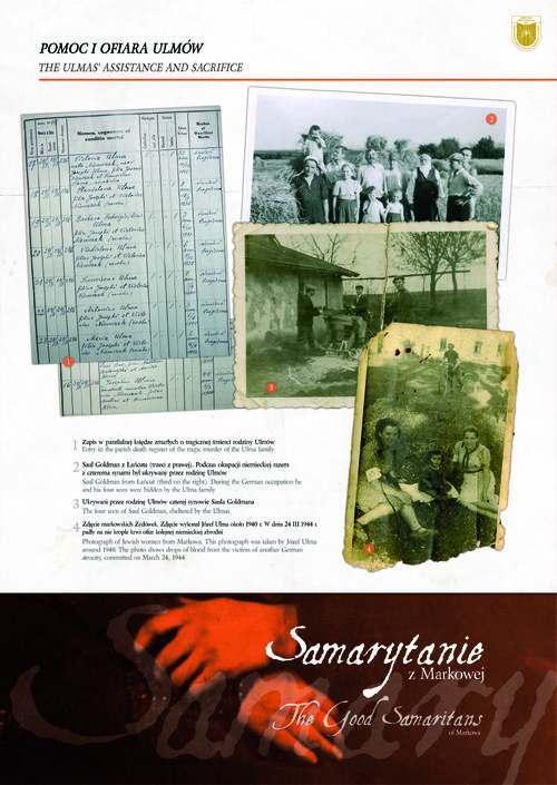 Panel wystawy „Samarytanie z Markowej. Ulmowie – Polacy zamordowani przez Niemców za pomoc Żydom”